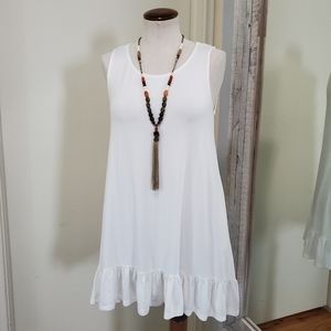 Emetla Swing Tank Dress Ruffle Hem Off-White Ivory S